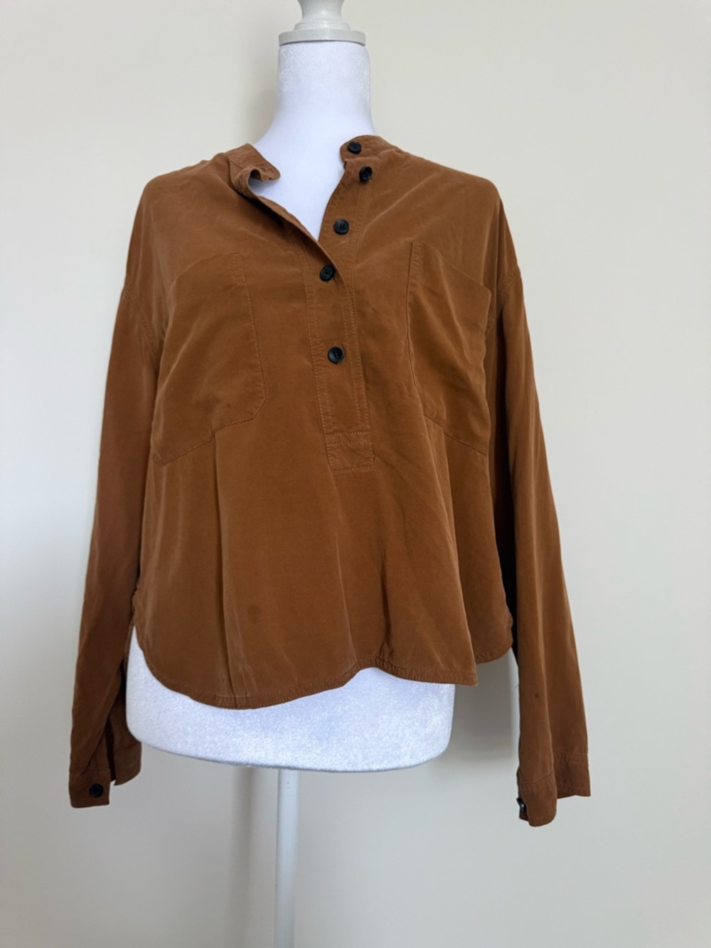 Everlane Brown Button-Front Long-Sleeve Blouse 100% Silk size 4 women’s